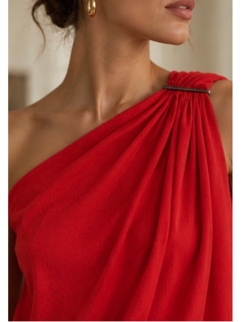 Lanvin One-Shoulder 100% Cashmere Top in Red, Size L French Luxury New W Tags